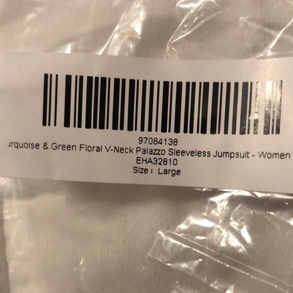 NIB Love You Dear Turquoise & Green Floral V Neck Palazzo Sleeveless Jumpsuit - Picture 7 of 7